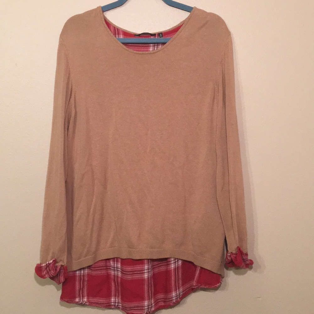 Tan Hannah Sweater with Cute Plaid Detailing